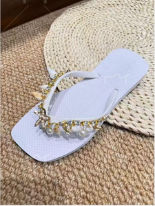 Sandalias Planas de Playa con Pedrería y Diseño de Conchas, Estilo Verano 2026, para Mujer, Modernas y Casuales - Product Image 5