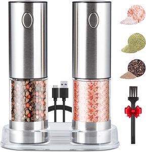 Stainless Steel Electric Ceramic Salt <b>Pepper</b> <b>Grinder</b> Set Rechargeable Adjustable Coarseness Eco-Friendly Dishwasher Safe 95ml - Product Image 1