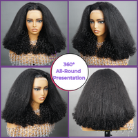 Perruques de Cheveux Humains Yaki avec Dentelle Frontale sans Colle, Super Double Drawn, Cuticules Alignées, Cheveux Crépus et Lisses, Transparents