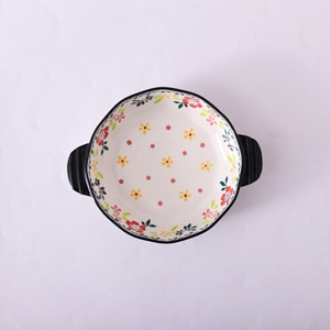 Ciotola in Ceramica Grande da 1200ml con Doppio Manico Dipinta a Mano per <span class=keywords><strong>Insalata</strong></span>, Zuppa, Frutta con <span class=keywords><strong>Disegno</strong></span> di Fiori e Piante - Product Image 2