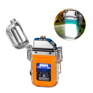 Rechargeable Windproof Waterproof Transparent electric lighter Camping Lighter Plasma Dual Arc Lighter with LED Battery Display
