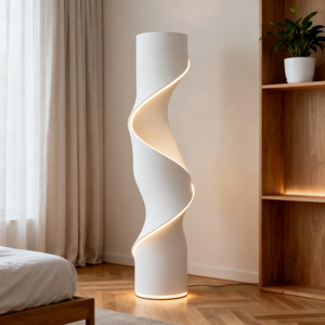 Lámpara de Pie Moderna con Diseño Retorcido, Plástico Blanco, LED, Control Táctil, Altura Ajustable, Diseño Minimalista, Tamaño Grande, Luz Cálida de 2700K - Product Image 2