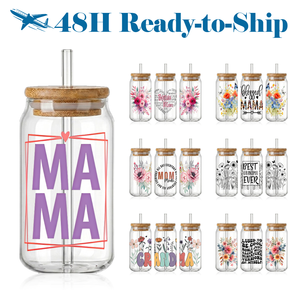 Profit King 48H Prêt à expédier Lot mixte Autocollant de transfert UV DTF floral pour gobelets et canettes en verre de 16 oz, pour Maman, Grand-mère, Fête des Mères - Product Image 1