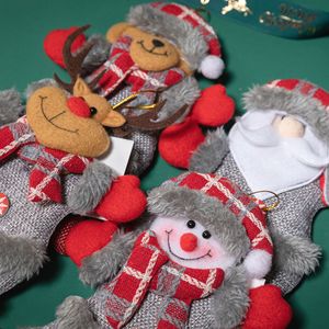 Ornements de Noël suspendus en tissu à carreaux LINGKAI, pendentifs Père Noël, bonhomme de neige, renne, ours pour la décoration de l'arbre de Noël - Product Image 3