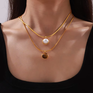 Collar con colgante de piedra natural de perla de agua dulce de acero inoxidable chapado en oro de 18 quilates para mujer, regalo - Product Image 2