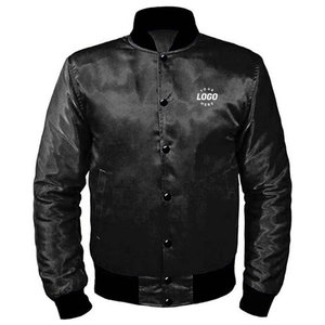 Wholesale Custom Satin Varsity Jackets for Men High Street Style Winter Wear Clothing With <b>Covered</b> <b>Button</b> Men Satin Jacket - Product Image 1