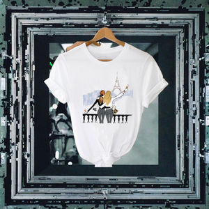 T-shirt décontracté pour femmes grande taille, imprimé graphique, logo, lettres, motif de dessin animé, respirant, été, vente en gros, pas cher - Product Image 2