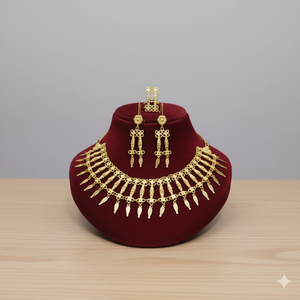 Ensemble de collier ras du cou en cuivre plaqué or élégant avec boucles d'oreilles pour femmes, bijoux à la mode pour les fêtes et les festivals - Product Image 3