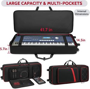 61 Key Keyboard Case with Wheels, Internal Size: 41.7"x 14.5"x 5.7", Waterproof Padded <b>Rolling</b> Gig <b>Bag</b> Keyboard Piano Case - Product Image 2