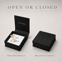 Caixa de Presente de Joias com Logo Personalizado FUSSEN, Tampa Magnética, Acabamento Preto Fosco com Decoração Dourada para Pulseira