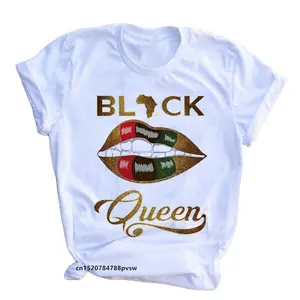 Women Beautiful African White Funny Print T shirt Girl Black Queen Lip Harajuku 90s Clothes,Drop Ship