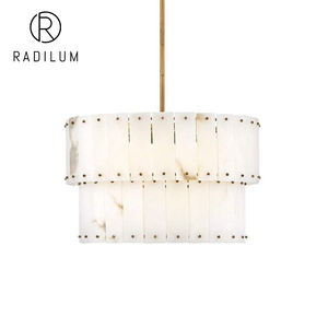 Lustre en albâtre à étages, décoration d'hôtel de luxe, rivet en laiton, luminaire suspendu en forme de tambour, pierre naturelle, lustre en albâtre <span class=keywords><strong>Simone</strong></span> - Product Image 1