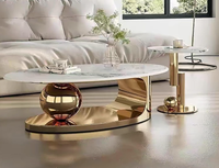 Table basse moderne en acier inoxydable doré avec plateau en marbre, ensemble de tables basses pour salons