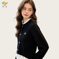 AJB Cardigan tricoté pour femme, effet superposé, faux deux-pièces, col rond, manches longues, boutonné, respirant, coupe ajustée, décontracté, automne, OEM