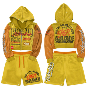 Comfortable Everyday Clothing with Personalized Logo and Custom Color Option Winter Men's Hooded Top and Shorts <b>Set</b> For Sale - Product Image 3