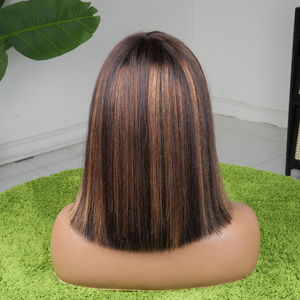 Wholesale P4/27 Highlight Bob <b>Wig</b> Human Hair 10 Inch Short <b>Wig</b> with Bangs Glueless Wear and Go Yaki Straight for Black Women - Product Image 3