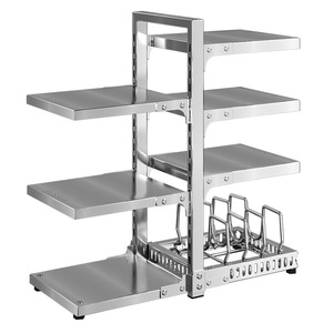 Étagère à casseroles en acier inoxydable Ou Shumei, organisateur de rangement multi-niveaux sous l'évier, support de cuisine durable pour ustensiles de cuisson, type sur pied - Product Image 1