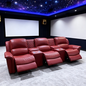 Rotes Echtleder Elektrisches Relaxsofa 3-Sitzer Villa Heimkino-Möbel Leder Elektrisch Verstellbares Funktionales Sofa Kinosessel - Product Image 2
