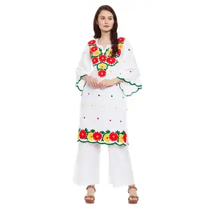 2024 fashion New print Newest Designer Mexican Hand Embroidered Casual Summer Long Sleeve Kaftan Dress