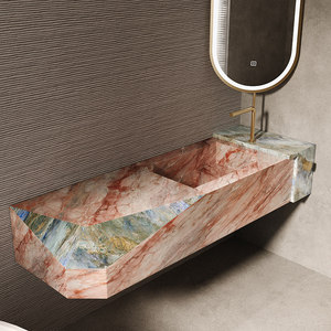 Villa luxury high-end customized luxury stone rock slab integrated seamless basin bathroom cabinet - Product Image 3