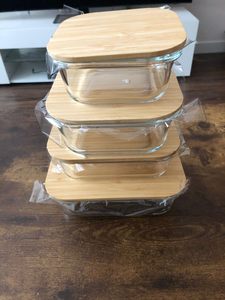 ชุดกล่องแก้วเก็บอาหาร 4 ชิ้น ฝาไม้ไผ่ ใช้กับไมโครเวฟได้ สำหรับจัดระเบียบครัว กล่องใส่อาหารกลางวัน ชุดชามแก้วสำหรับเตรียมอาหาร - Product Image 5