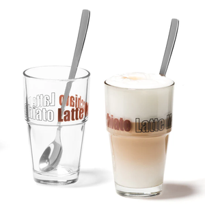 Set di Bicchieri per Caffè Latte Macchiato 410 Ml 4 Pezzi 2 Bicchieri 2 Cucchiai - Product Image 1