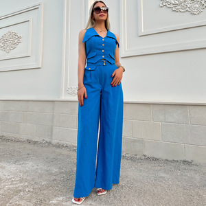 Ensemble Chic d'Été 2026 : Blazer sans Manches à Col Rabattu et <span class=keywords><strong>Pantalon</strong></span> Large – Tenue 2 Pièces Tendance pour <span class=keywords><strong>Femme</strong></span> - Product Image 2