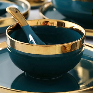 Set di Stoviglie in Ceramica di Lusso Verde Smeraldo con Bordo Dorato, 26 Pezzi per 6 Persone, <span class=keywords><strong>Piatti</strong></span>, Ciotole e Cucchiai - Product Image 5