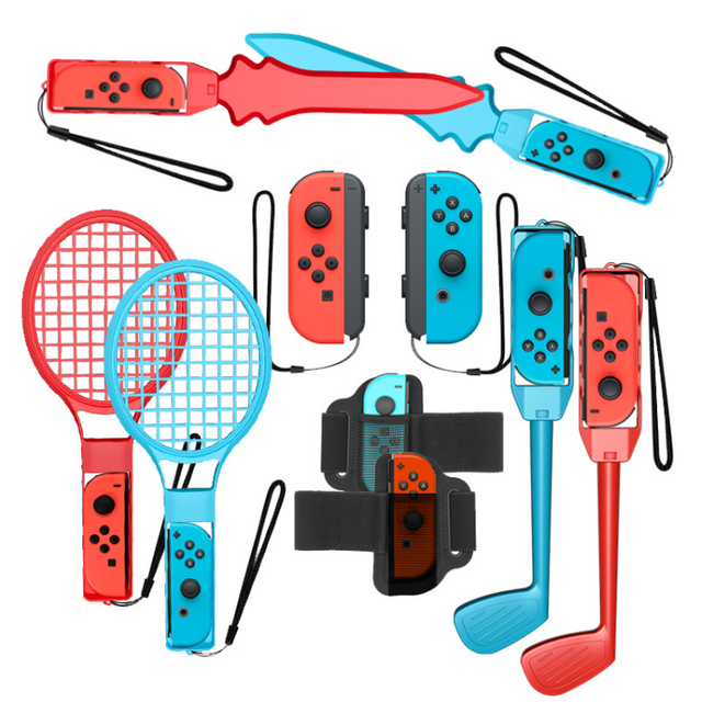 10 in 1 Sports Tennis Racket Golf Clubs Sword Grip for Nintendo Switch Games Accessories Bundle Leg Strap Set