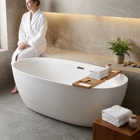 Baignoire Balnéo Ovale Autoportante en Acrylique avec Massage à Bulles, Chauffage à Température Constante, Sol Ergonomique Antidérapant pour Petits Espaces