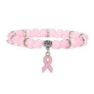 Nueva llegada joyería de concientización sobre el cáncer de <span class=keywords><strong>mama</strong></span> blanco rosa ópalo pulsera con cuentas cáncer de <span class=keywords><strong>mama</strong></span> Rosa cinta encanto mujeres pulseras - Product Image 4