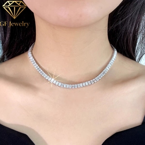 3x5mm 4x6mm 5x7mm Emerald Cut Tennis necklace 14K white gold <b>Iced</b> <b>Out</b> Tennis <b>Chain</b> Women's Baguette Cut Diamond Tennis Necklace - Product Image 5