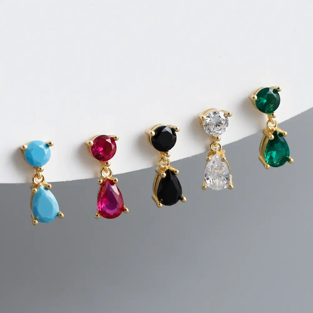 Multicolour Water Drop CZ Diamond 18k Gold Jewelry 925 Sterling Silver Stud Earrings Women