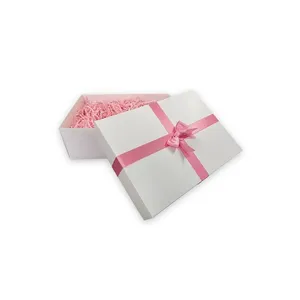 <b>Large</b> White <b>Gift</b> <b>Box</b> with Pink Ribbon Eco-friendly Recycled Materials Glossy/Matt Lamination Empty Cake Candle Packaging - Product Image 1
