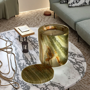 Portacandele in Marmo Verde Onice BZY, Artigianale, Ricaricabile, Autoportante, Multi-Stampa, con Coperchio, Decorazione per la Casa - Product Image 5