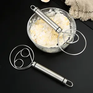 Danish Dough Egg Baking Tools Whisk New Wooden Stainless Steel Handle Kitchen Dough Whisk For Bread Making Accessories