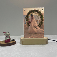 Miroir magique en bois plastique A4 4x6 pouces Mini Led Light Ps Acrylique base en bois Cadre photo