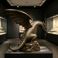 Ornement de jardin de style gothique personnalisé, statue de dragon ailé en bronze, sculpture en bronze