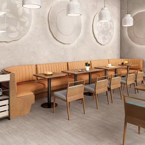 Chất Lượng Cao Rắn Gỗ Da Thương Mại Nhà Hàng Đồ Nội Thất Thiết Lập Thức Ăn Nhanh Tùy Chỉnh Sofa Gian Hàng Ăn Thép Bàn Và Ghế - Product Image 3