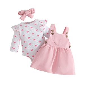 1 pièce, étiquette personnalisée, cœur aimant, coton côtelé, tenue printemps automne, bébé nourrisson, vêtements, barboteuse, robe, ensemble de vêtements pour filles, tout-petits - Product Image 1