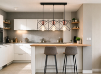 Suspension industrielle à 3 lumières, cadre géométrique en fil métallique noir, support de lampe E27 or rose, pour îlot de cuisine et salle à manger
