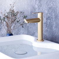 Robinet de lavabo commercial à levier de levage à arc élevé et simple en acier inoxydable doré brossé personnalisé en gros
