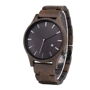 Customized Men Ebony Wooden Watch Personalized Engraving Birthday Anniversary Watch for Husband Boyfriend 43mm