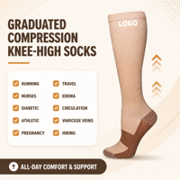 Chaussettes de compression montantes pour enfants avec logo personnalisé, compression graduée, écologiques, respirantes, en Spandex/Nylon, OEM ODM, vente en gros