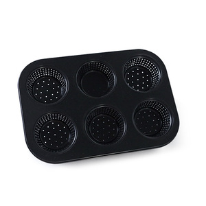 Bandeja para Hornear Muffins Perforada de 6 Cavidades, Acero al Carbono, Apta para Horno, Herramienta para Hornear en Casa - Product Image 1