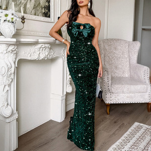 Vestido <span class=keywords><strong>maxi</strong></span> de lentejuelas de lujo, tendencia 2026, con hombros descubiertos, ajustado al cuerpo, elegante, para la noche - Product Image 5