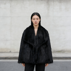 Elegante <span class=keywords><strong>Abrigo</strong></span> Corto de Piel Sintética con Cuello Grande para Mujer, Suave, Cálido y Esponjoso, Ropa de Invierno, Chaqueta Informal Beige Claro para Uso Diario - Product Image 5