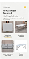 Table pliante en plastique de 6 pieds, fabrication directe d'usine, cadre en acier robuste, design en nid d'abeille, poignée de transport facile, table de camping, table de pique-nique en plein air