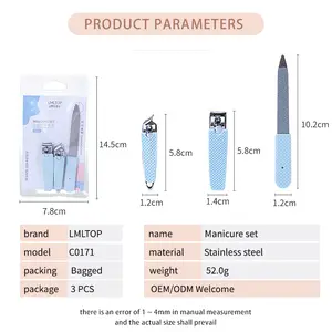 Lameila 전문 로고 3Pcs 스테인레스 스틸 매니큐어 세트 페디큐어 네일 클리퍼 네일 파일 네일 케어 도구 C0171