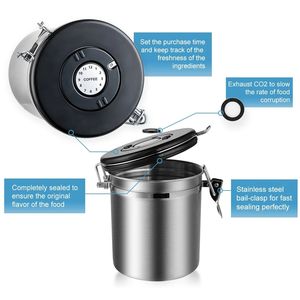 Conteneurs de stockage alimentaire hermétiques en acier inoxydable pour grains de café, thé, farine, céréales, sucre, boîte à café avec cuillère, suivi de la date - Product Image 5